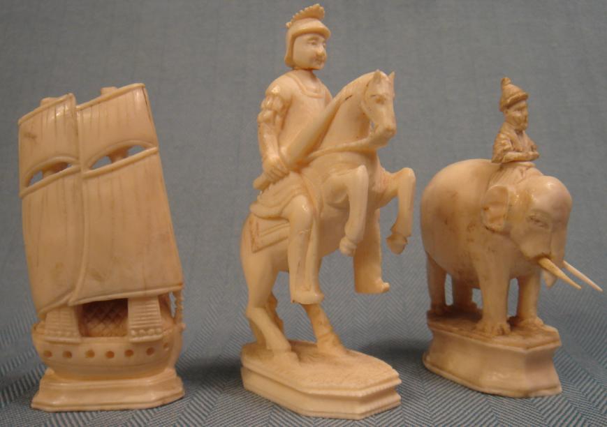 Antique Russian Kholmogory Set - White Rook, Knight, Bishop